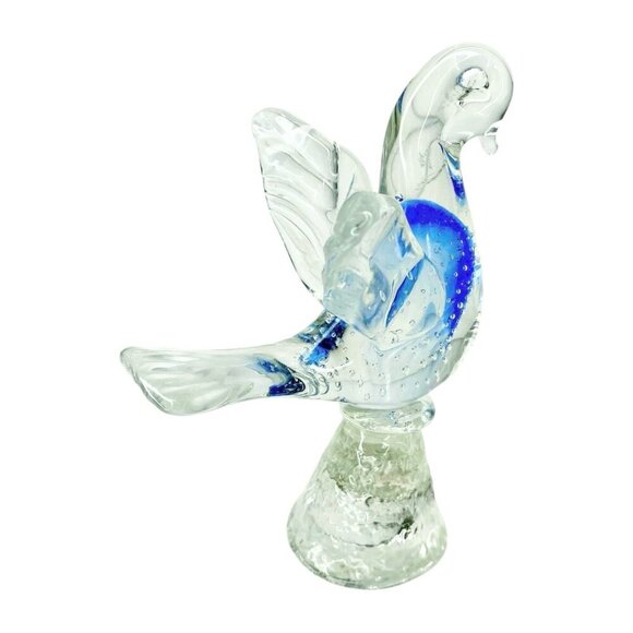 Murano Hand-Blown Glass Dove Bird Figurine Decor Controlled Bubbles Paperweight - Picture 10 of 10